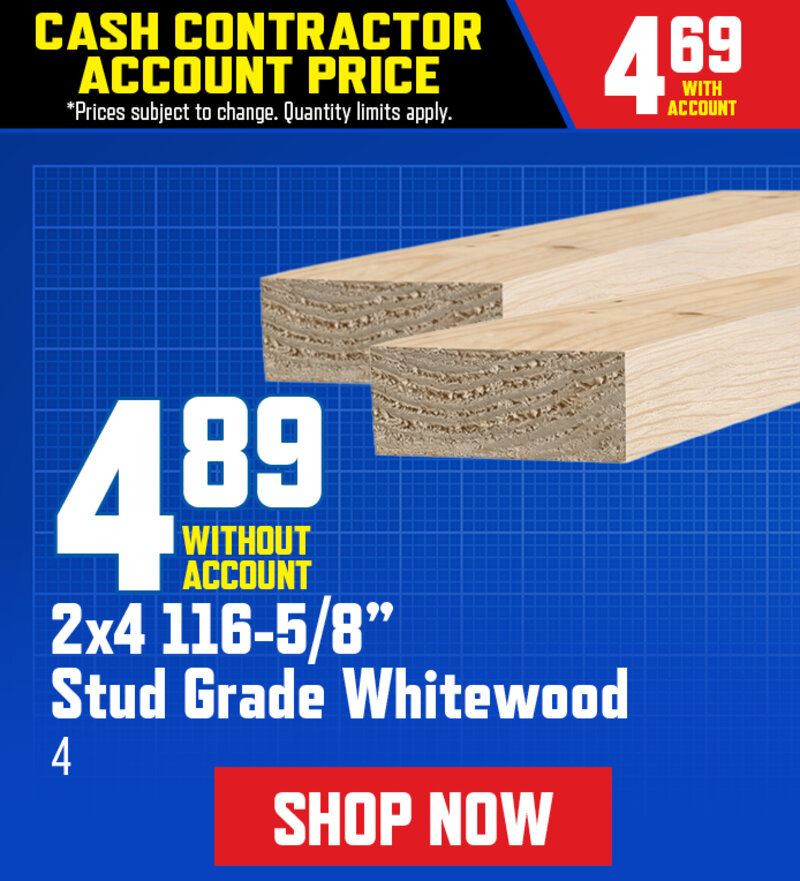 2x4 116-5/8”Stud Grade Whitewood